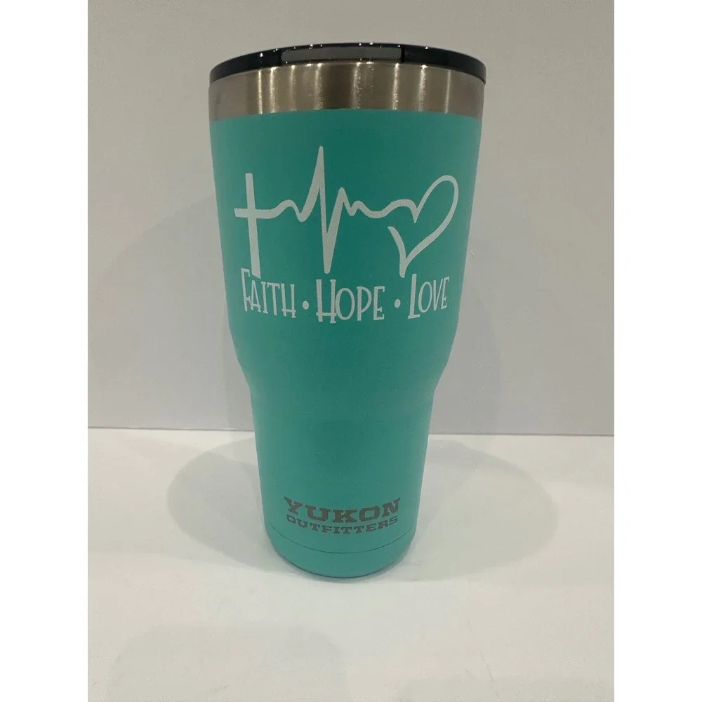 Yukon Outfitters 30oz Tumbler Teal Faith Hope Love Stainless Steel Travel Mug